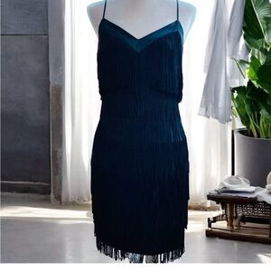 GUESS LOS ANGELES Does 1920s Black Flapper| Fringe Dress|SZ 8|Lined|Side Zipper